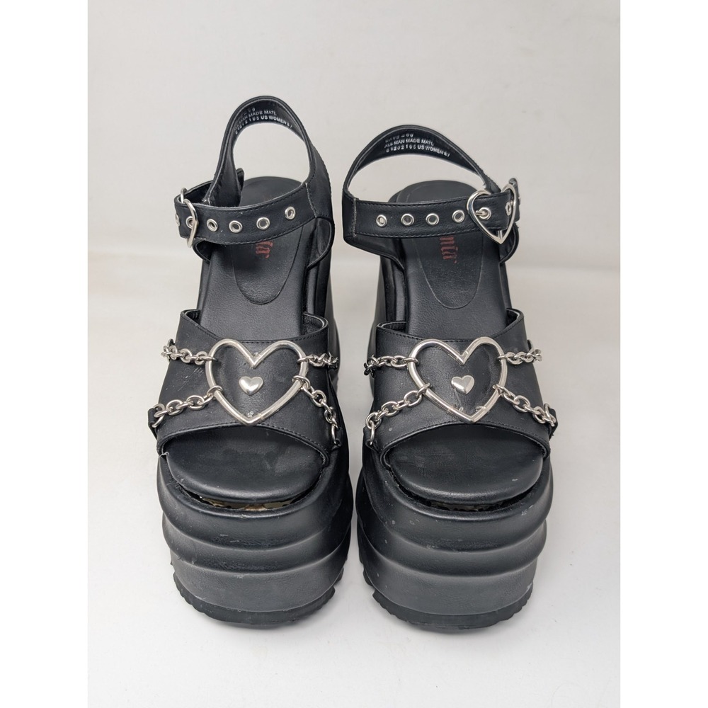 Demonia Black Platform Chain Heart Sandals - Picture 2 of 11